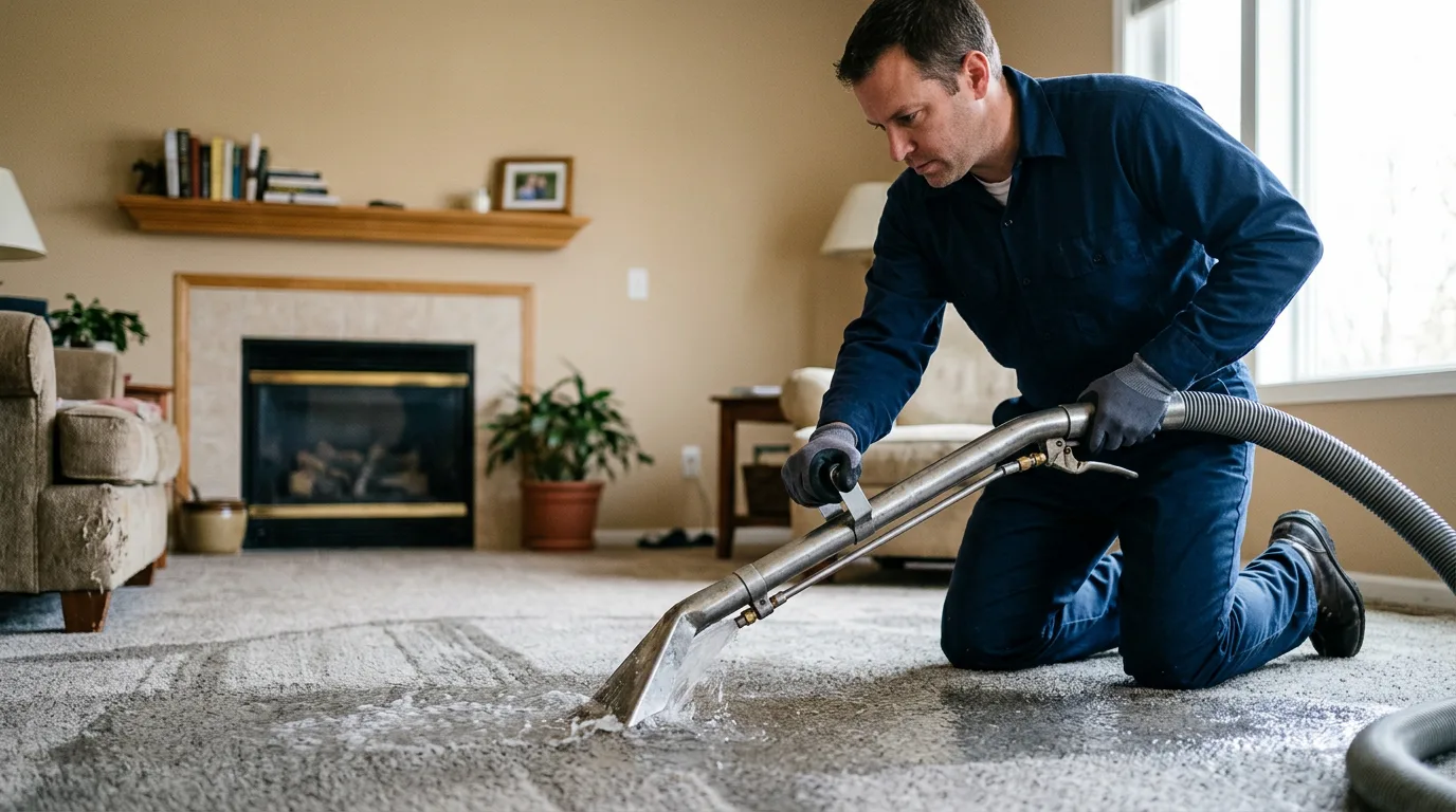Water damage restoration technician working near Hebron, ME